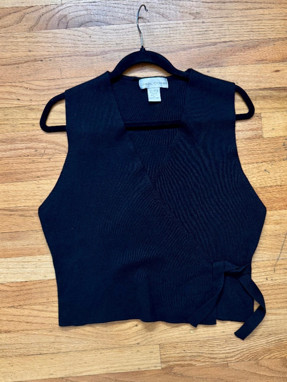 Casual Corner vintage black knit wrap vest/top